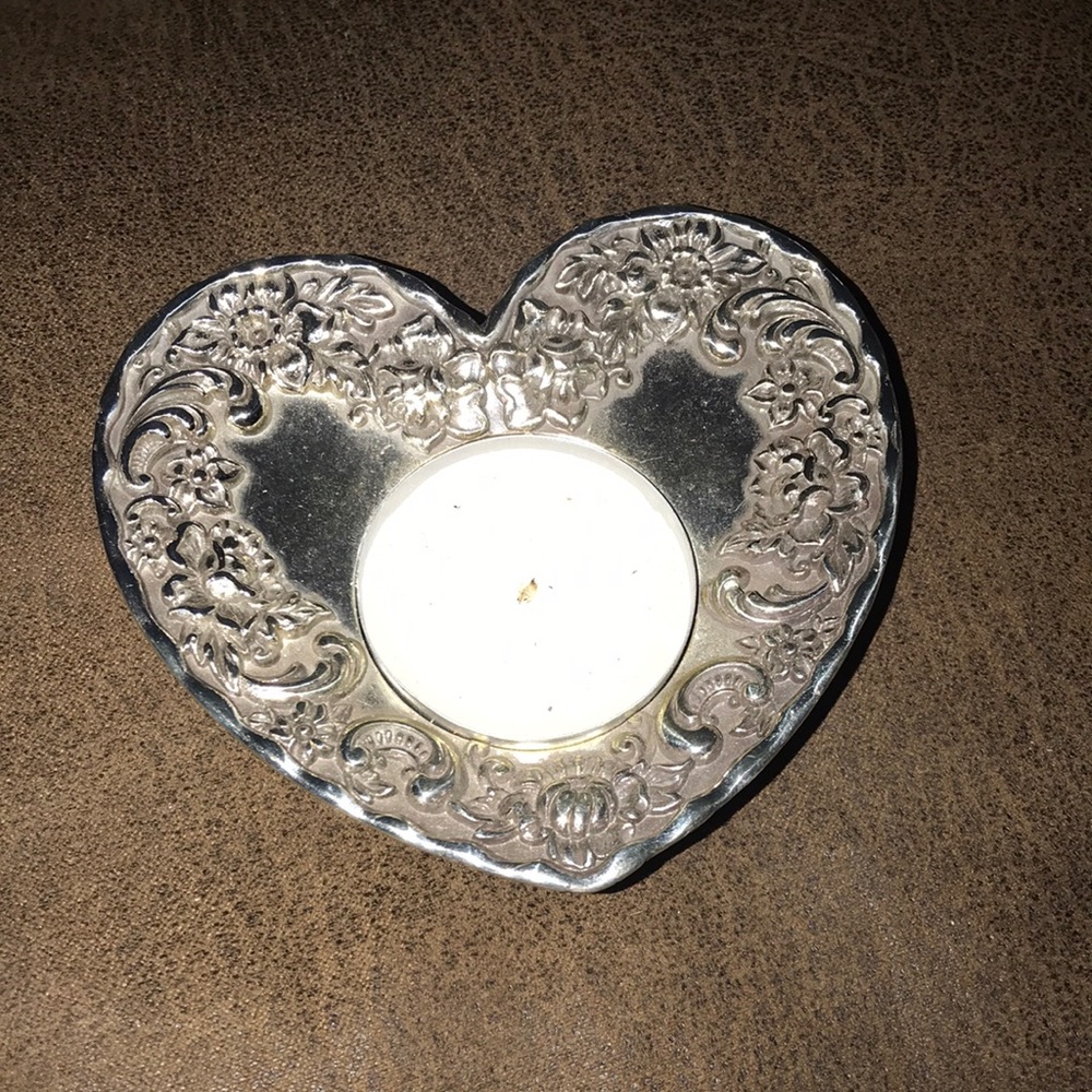 Brighton floral etched silvertone votive holder